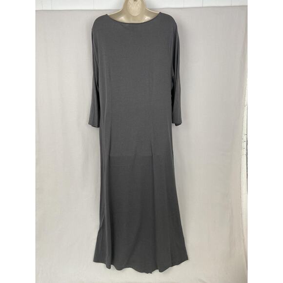 J Jill JPure Jill Maxi Dress Womens XL Gray 3/4 Sleeve V Neck Lounge Casual Knit - Picture 2 of 14